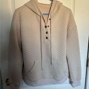 SHEIN Beige Quilted Hoodie with Buttons